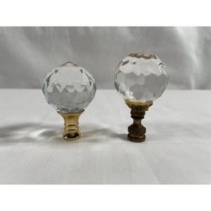 Lot of 2 Diamond Cut Crystal Ball Brass Lamp Shade Finial Topper Faceted